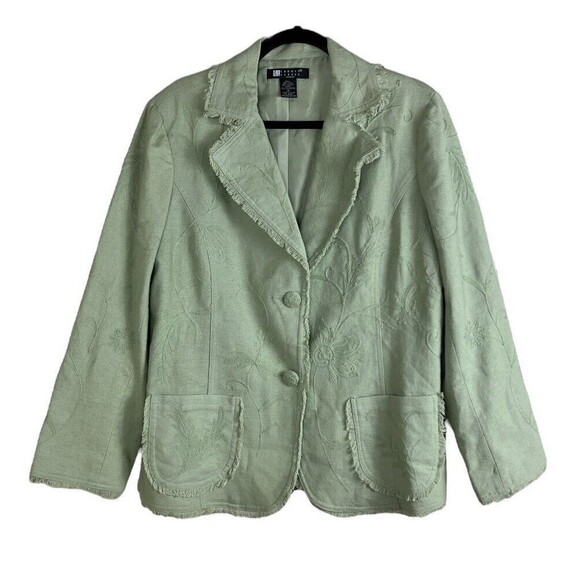 Carole Little Vintage Womens Size 1X Embroidered Jacket with‎ Fringe Detail Sage - Picture 1 of 13